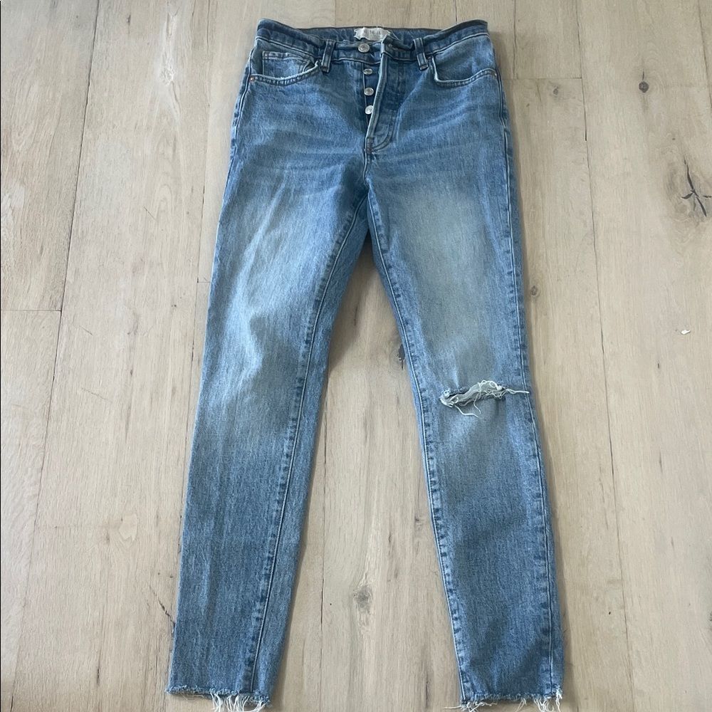 We The Free Distressed Button Fly Tapered Jeans Size 26